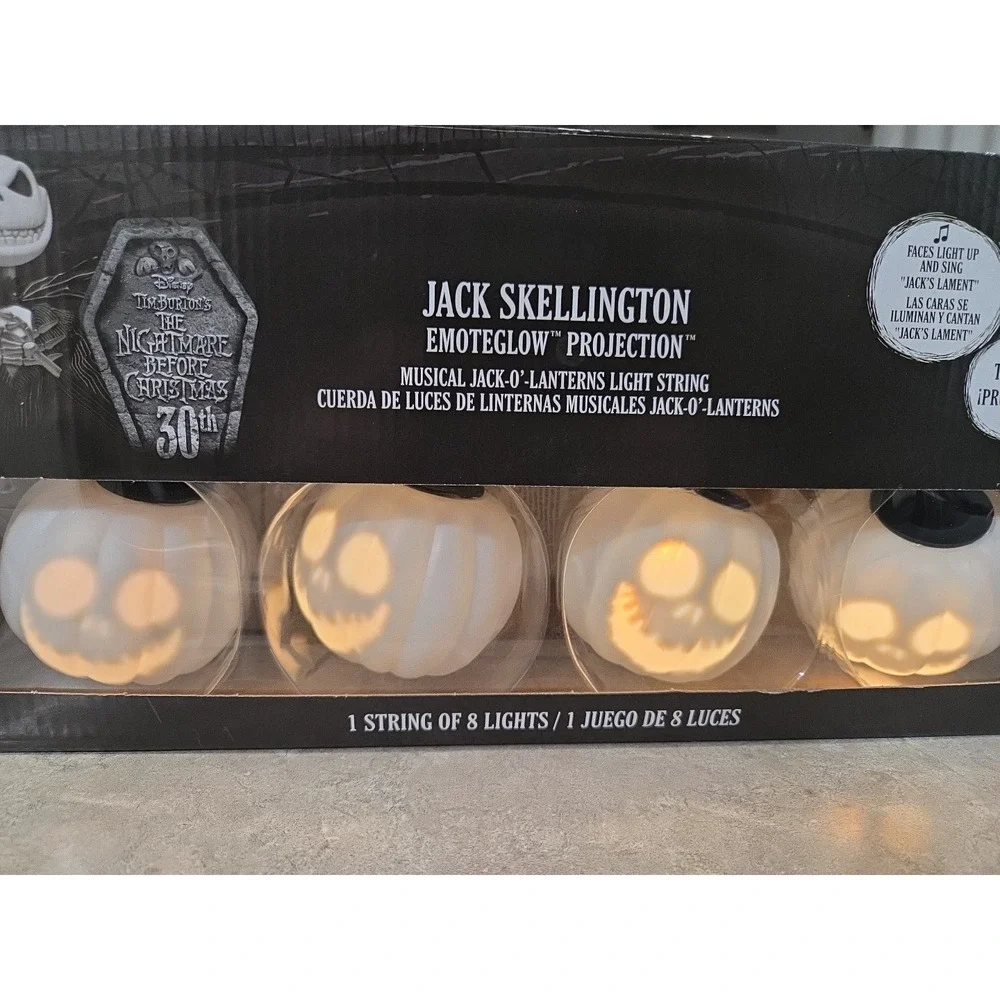 Nightmare Before Christmas Jack Skellington Pumpkin Musical String Light Set New
